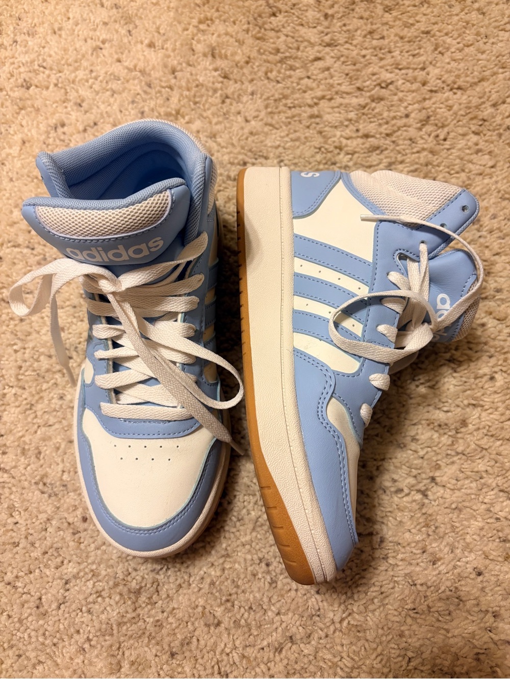 adidas Light Blue and White High-Top Sneakers with Gum Sole